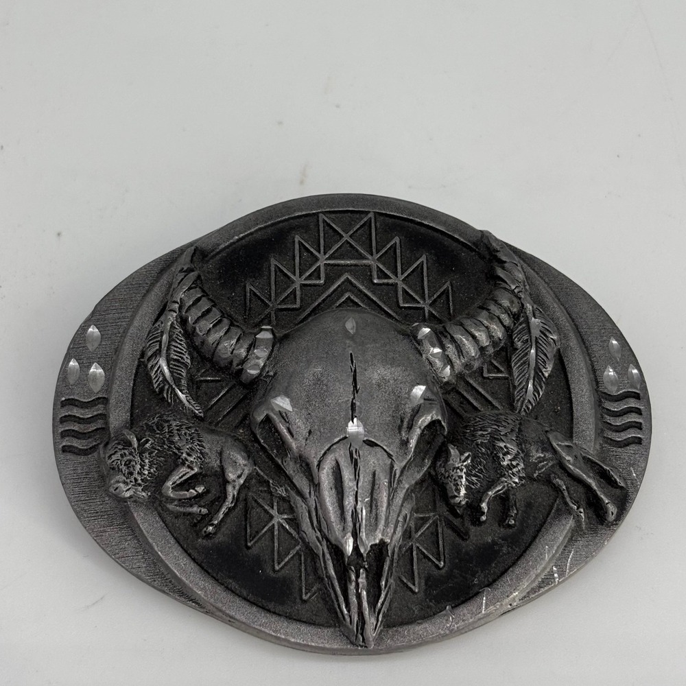 VTG 1992 Siskiyou Belt Buckle Mens Silver Steer Skull Buffalo USA Made M-8